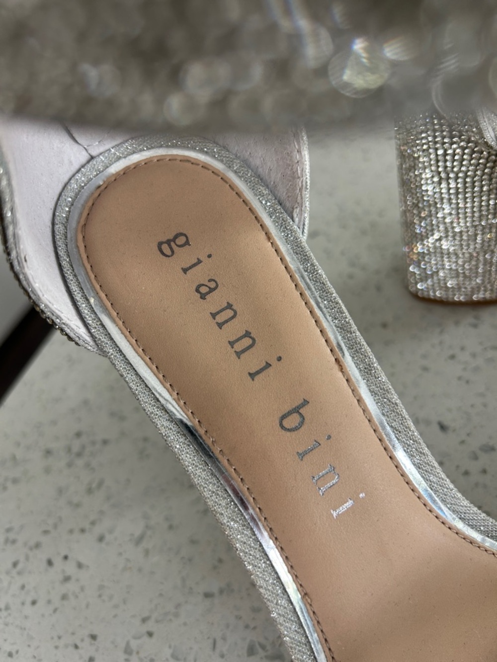 Gianni Bini Silver Rhinestone Block Heel Sandals - Picture 7 of 7